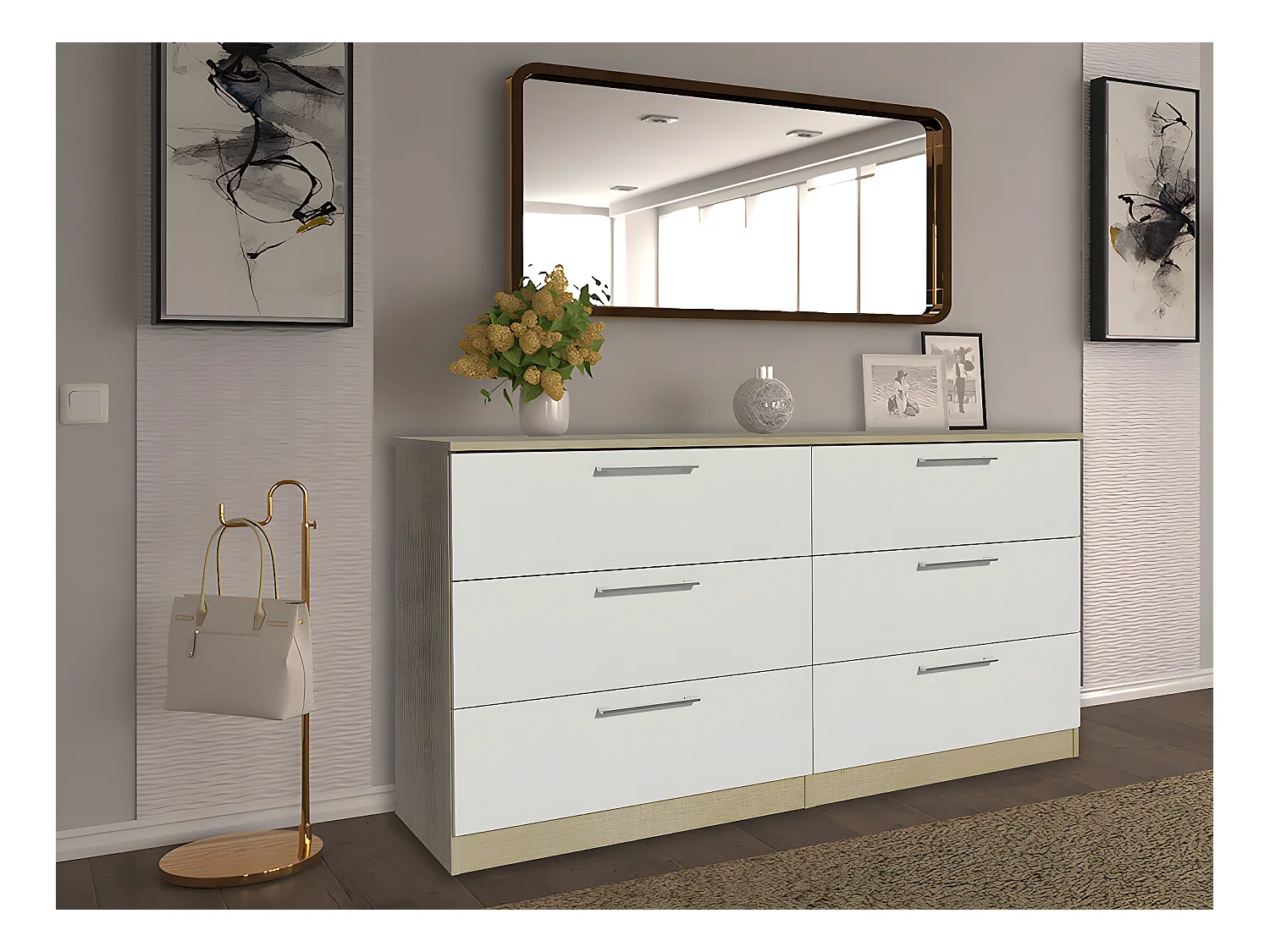Cómoda Trend dupla 6 gavetas (Branco)