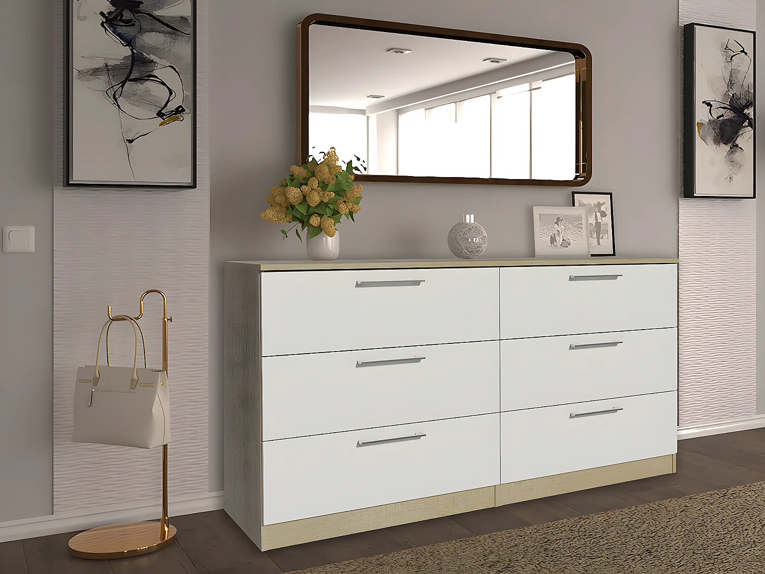 Cómoda Trend dupla 6 gavetas (Branco)