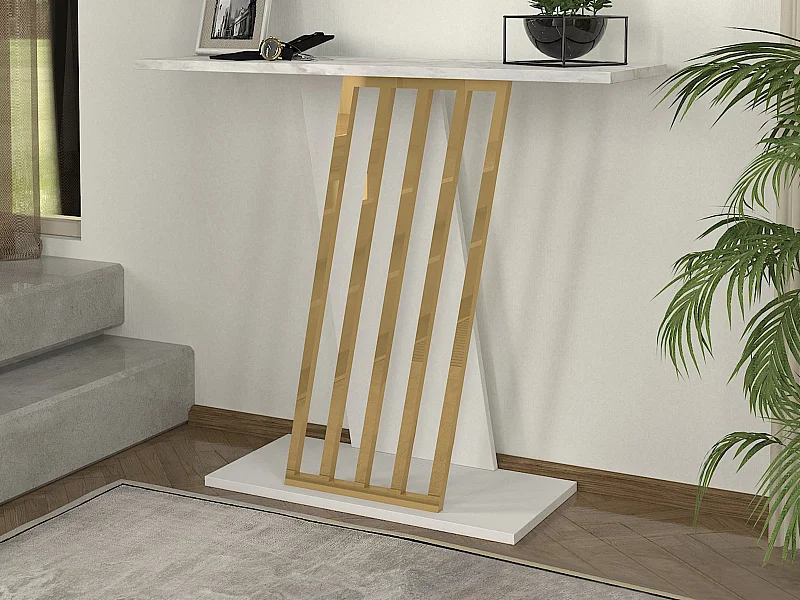 Console - Effet marbre blanc et doré - ORSONA