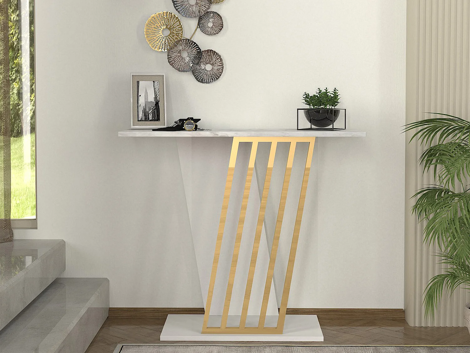 Console - Effet marbre blanc et doré - ORSONA