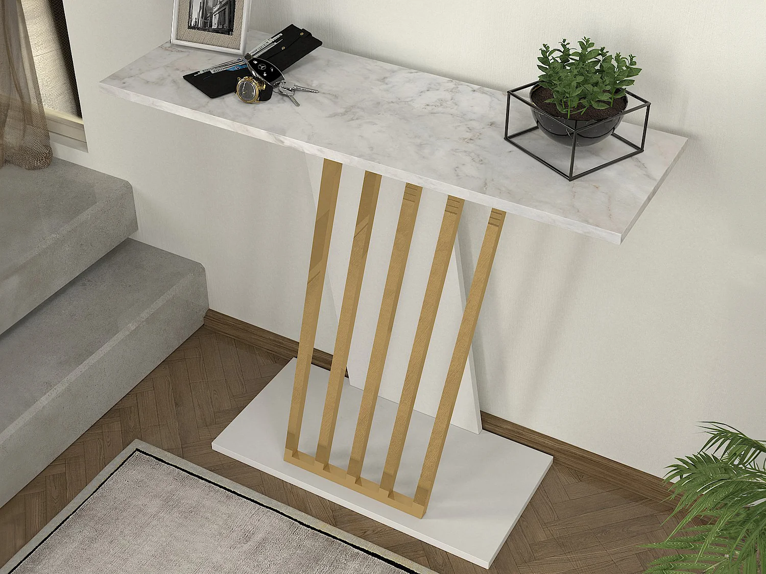 Console - Effet marbre blanc et doré - ORSONA