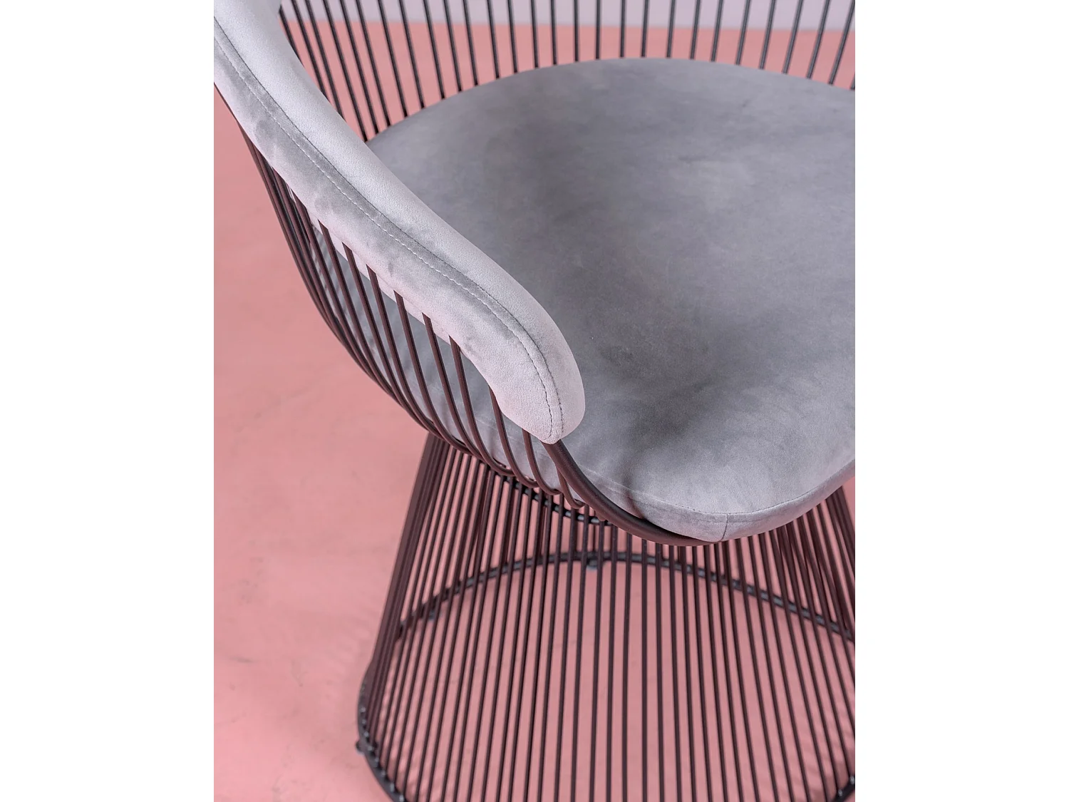 Designer-Sessel mit Samtbezug und Stahlgestell - Albert - Grau