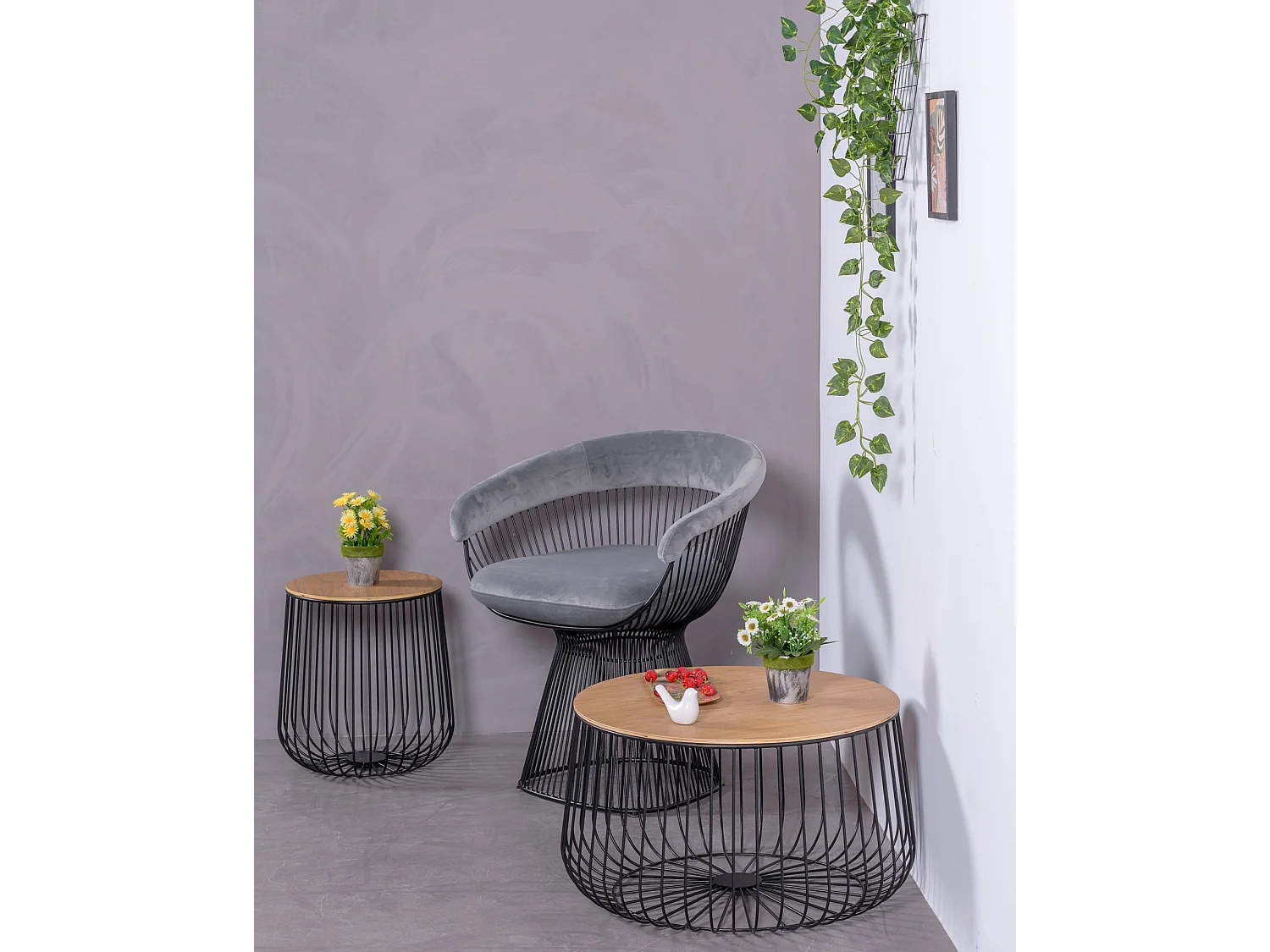 Designer-Sessel mit Samtbezug und Stahlgestell - Albert - Grau