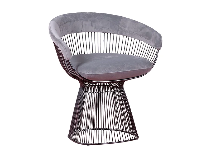 Fauteuil design recouvert de velours et structure en acier - Albert - Gris