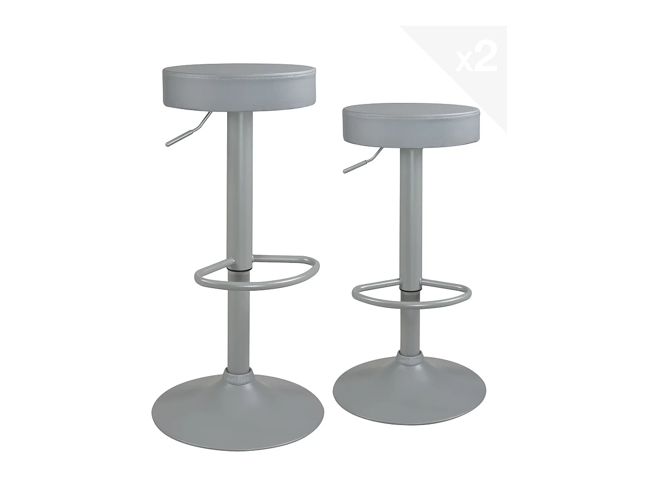 Lot 2 tabourets bar gris rond simili rembourré pivotant hauteur réglable YO (gris intégral)