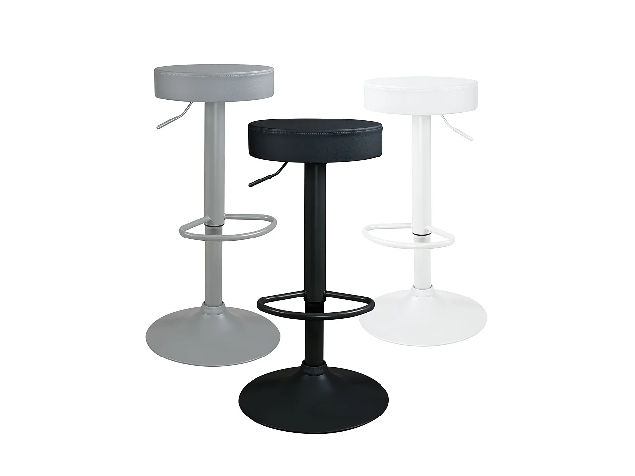 Lote de 2 taburetes de bar redondos, asiento de cuero sintético acolchado, giratorio, altura ajustable YO (gris total)