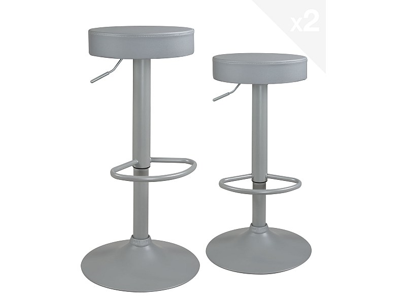 Lot 2 tabourets bar gris rond simili rembourré pivotant hauteur ...