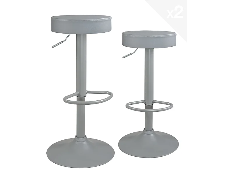 Set van 2 grijze ronde barkrukken simili gevoerd draaibaar verstelbare hoogte YO (grijs integraal)