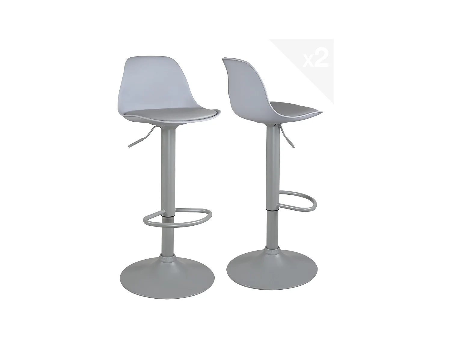 Lot 2 tabourets de bar gris design coussin simili cuir pivotant hauteur réglable SIG (gris intégral)