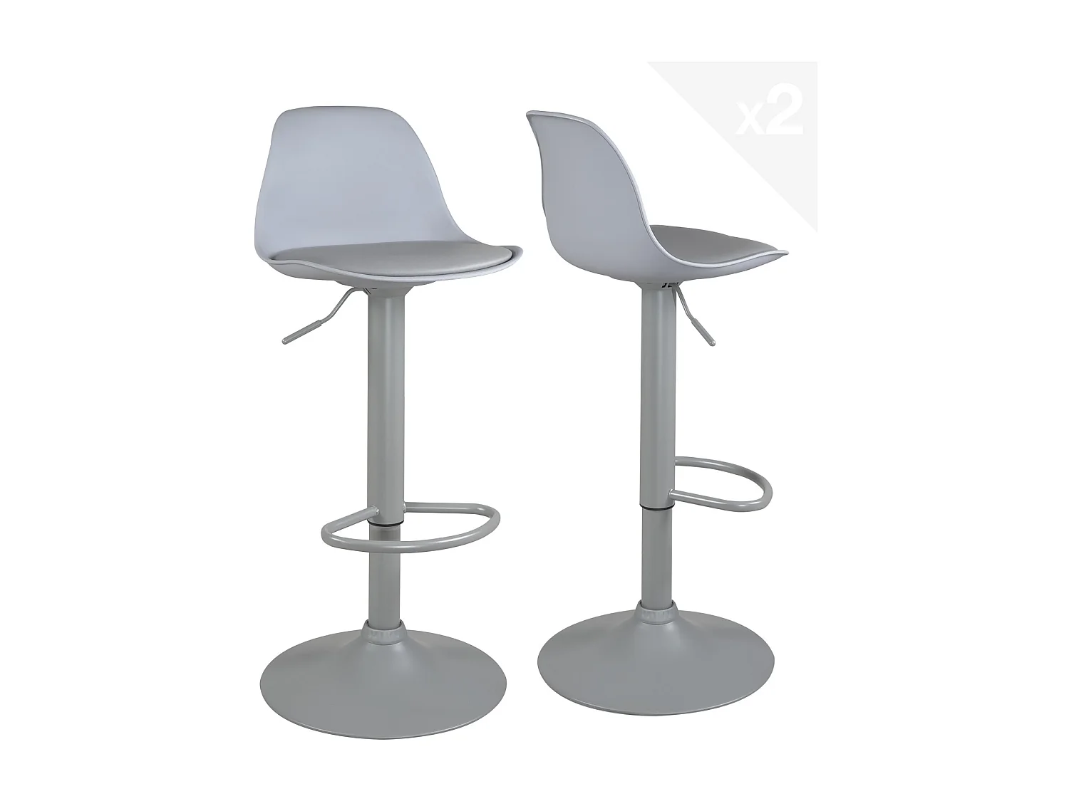 Lot 2 tabourets de bar gris design coussin simili cuir pivotant hauteur réglable SIG (gris intégral)
