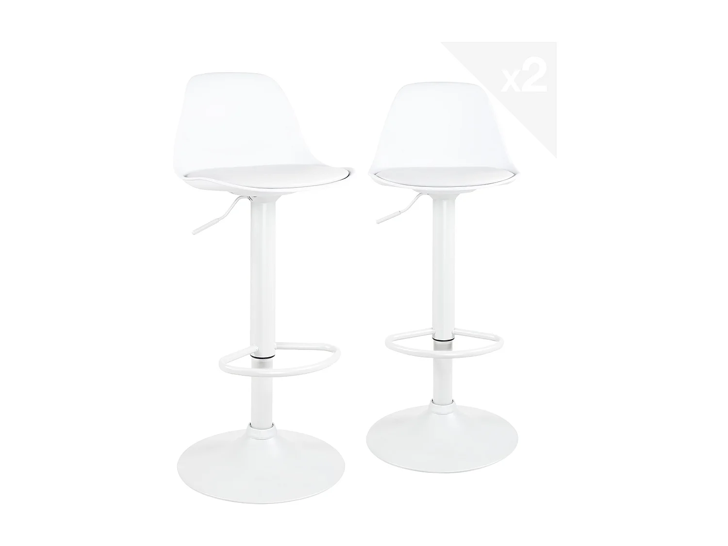 Lot 2 tabourets de bar blanc design coussin simili cuir pivotant hauteur réglable SIG (blanc intégral)