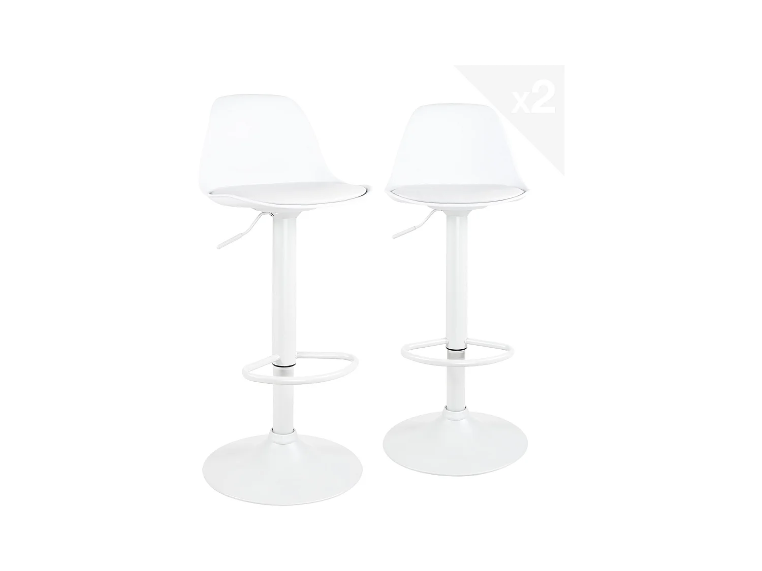 Lot 2 tabourets de bar blanc design coussin simili cuir pivotant hauteur réglable SIG (blanc intégral)