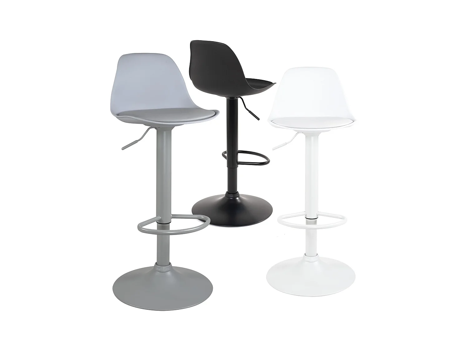 Lote de 2 taburetes de bar blancos, asiento con respaldo pequeño y cojín de cuero sintético, giratorio, altura regulable SIG (blanco integral)