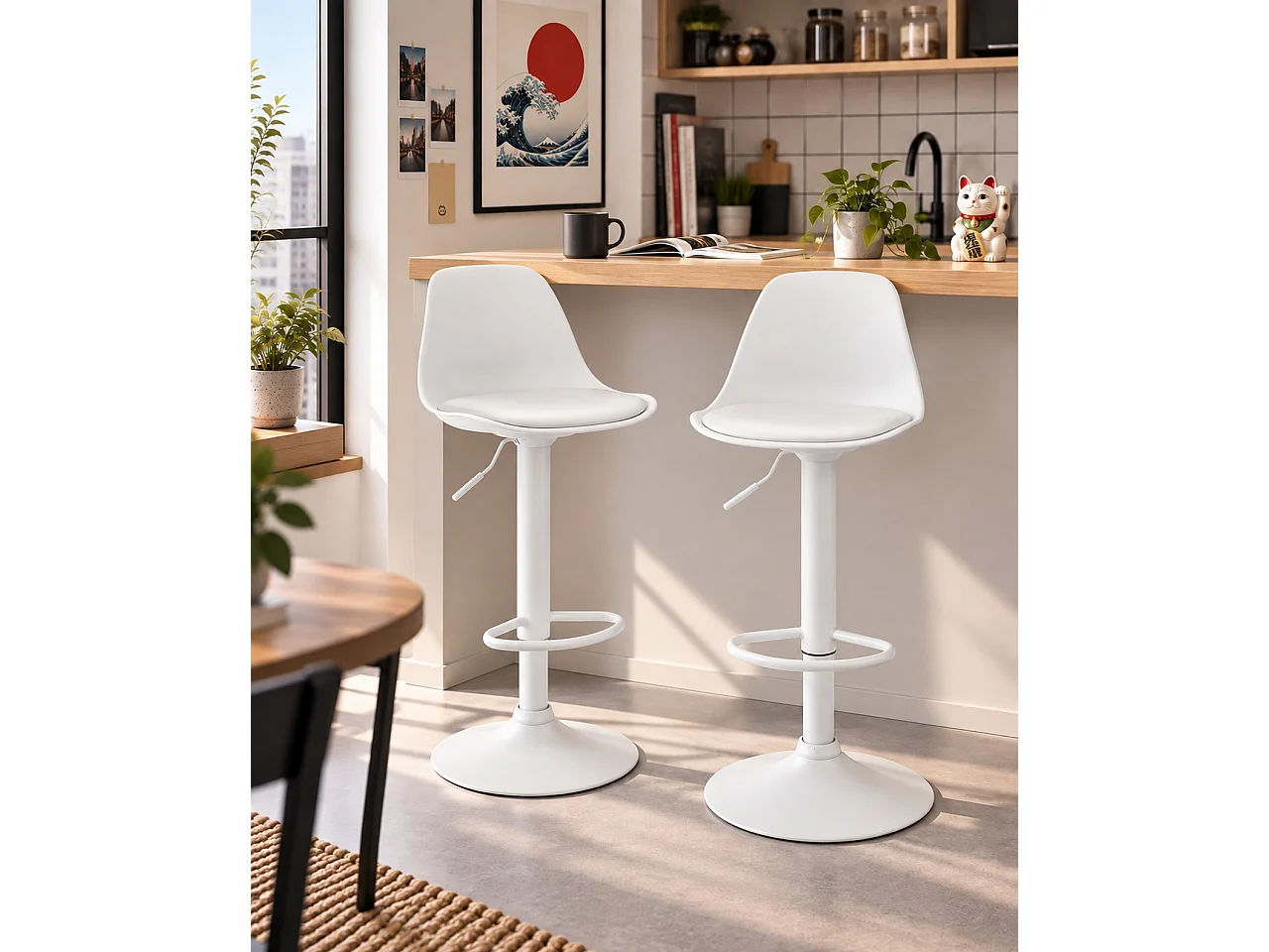 Set van 2 witte design barkrukken kussen simili leder draaibaar verstelbare hoogte SIG (wit integraal)