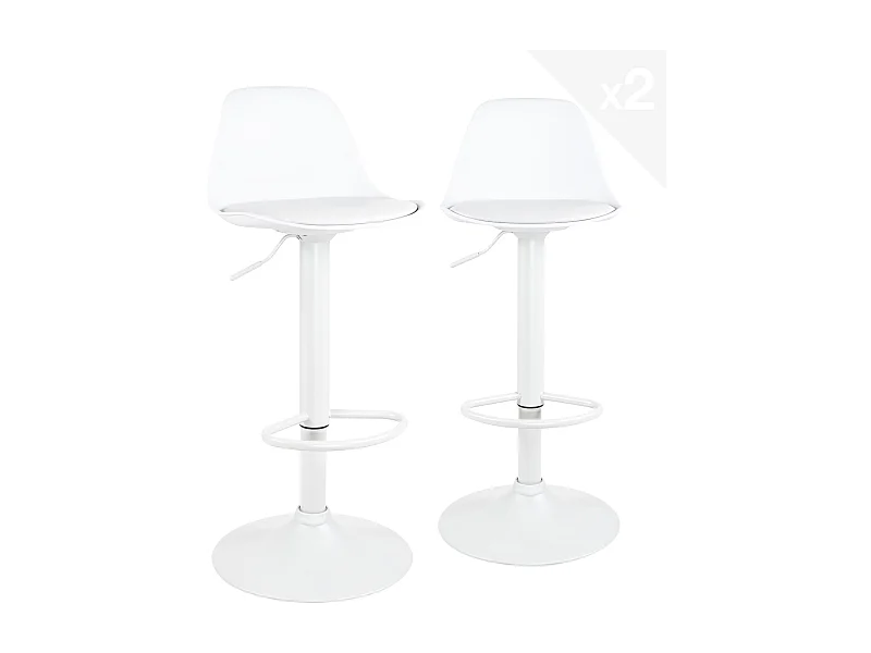 Lot 2 tabourets de bar blanc design coussin simili cuir pivotant hauteur réglable SIG (blanc intégral)