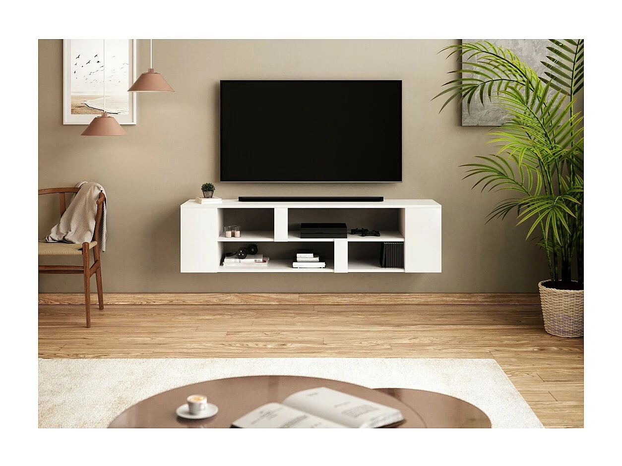 Hängendes TV-Möbel aus der Kollektion CLARA in Weiß, 155 cm mit 6 Fächern