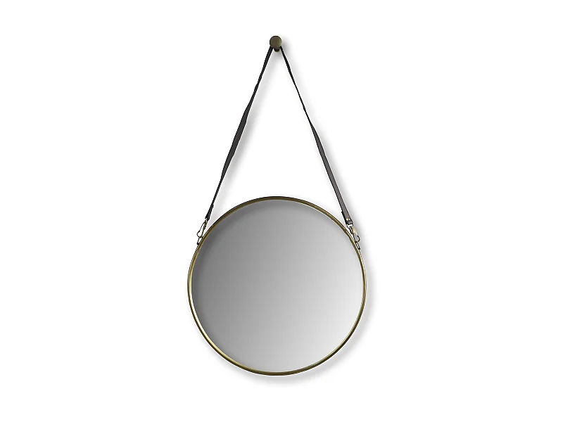 Miroir mural rond avec ceinture - or antique - noir - ø45 cm