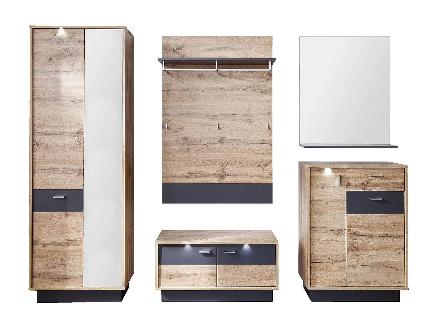 Miroir mural rectangulaire avec tablette gris foncé Dravy 90cm