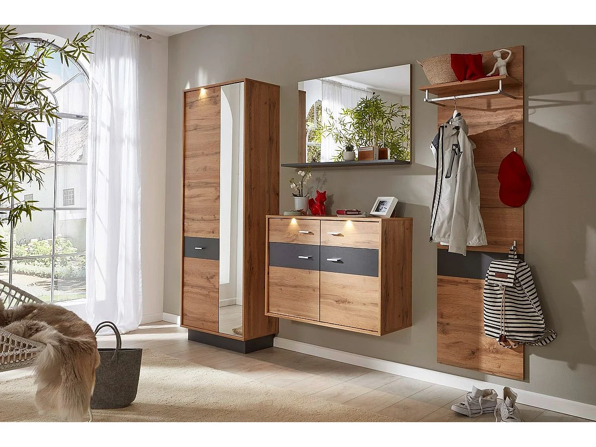 Miroir mural rectangulaire avec tablette gris foncé Dravy 90cm