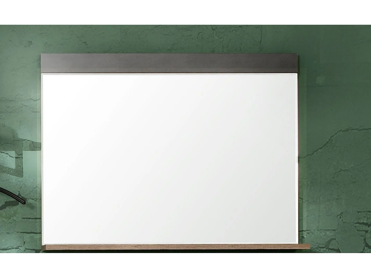 Miroir mural avec étagère mélaminé chêne foncé et gris Orcel