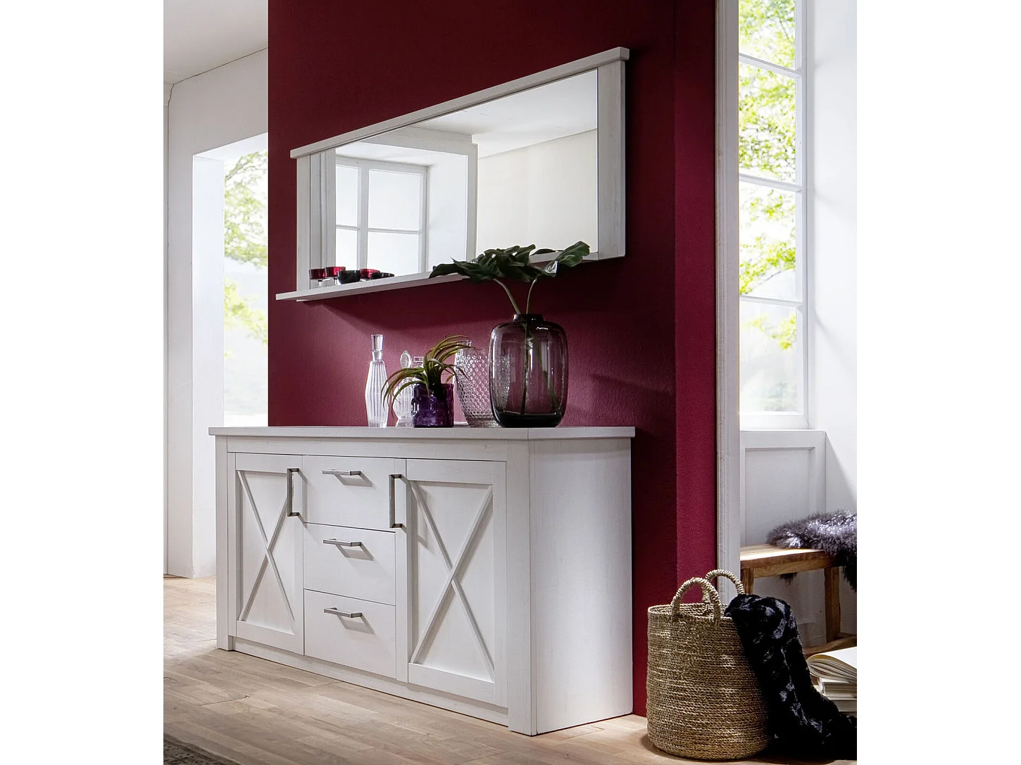 Miroir mural avec étagère mélaminé blanc Aria