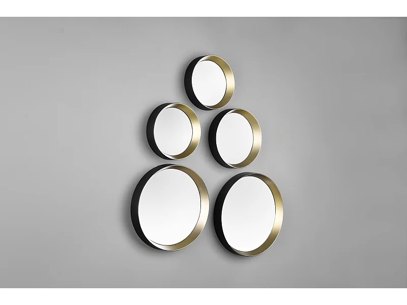 Vivien - 5 miroirs - Noir/Doré - 25x25 cm