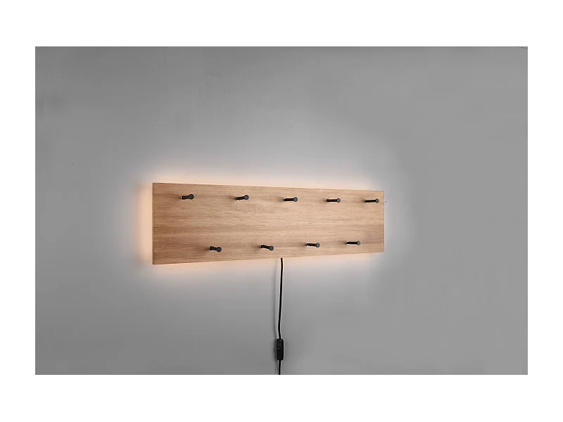 Samantha - Panneau d´accrochage mural avec crochets et bande LED - Naturel/Noir - 75x20x9,2cm