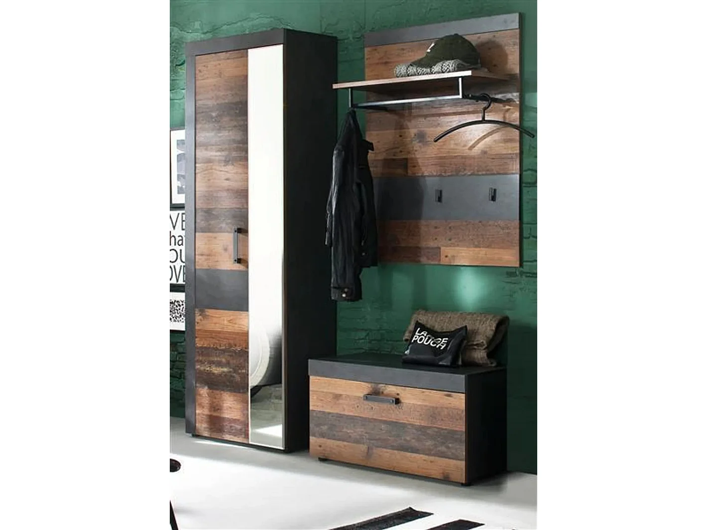 Orcel kapstok met 3 haken donker eiken en grijs melamine