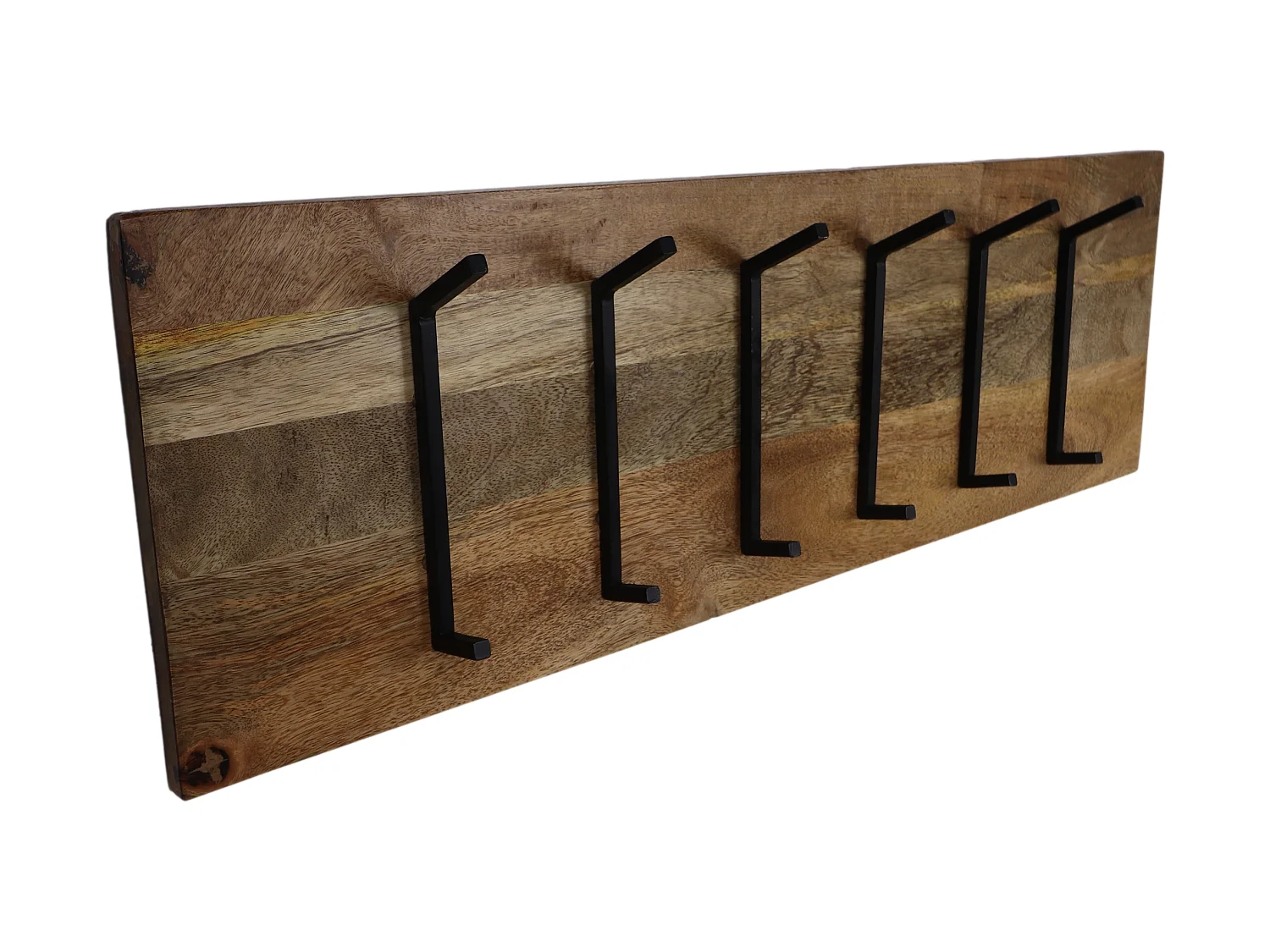 Porte-manteaux mural - Bois de manguier/Fer noir - Naturel/Noir - 90*11*30 cm