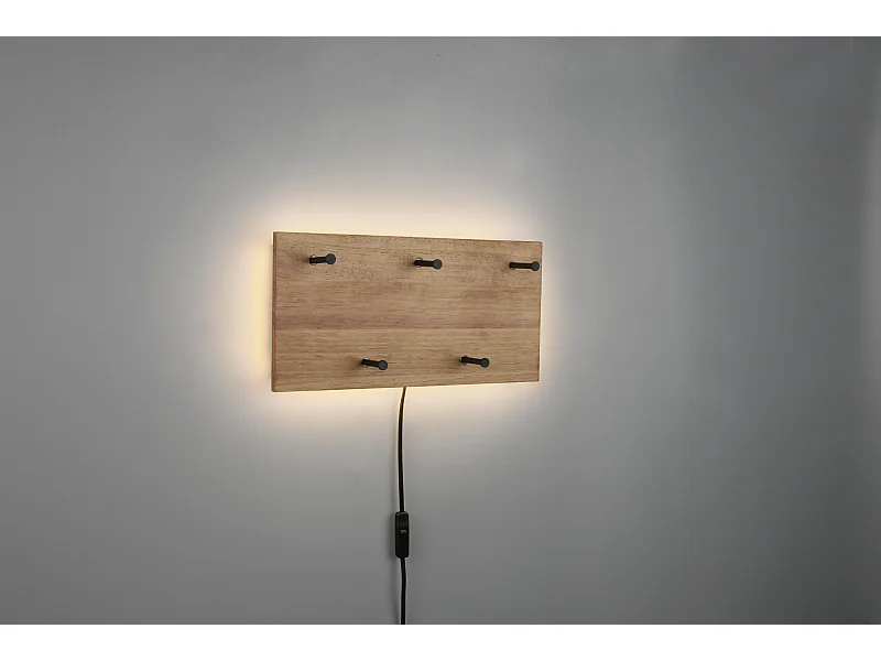 Samantha - Panneau d´accrochage mural avec crochets et bande LED - Naturel/Noir - 40x20x29,2cm