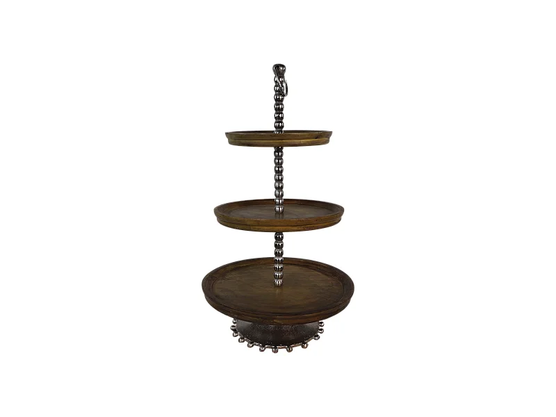 Étagère 3 plateaux - bois de manguier et aluminium - naturel - 36 x 36 x 60 cm