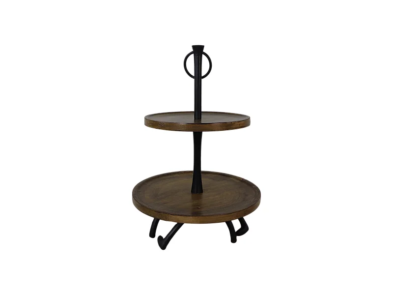 Étagère 2 plateaux - bois de manguier et aluminium - naturel et noir- 30 x 30 x 45 cm