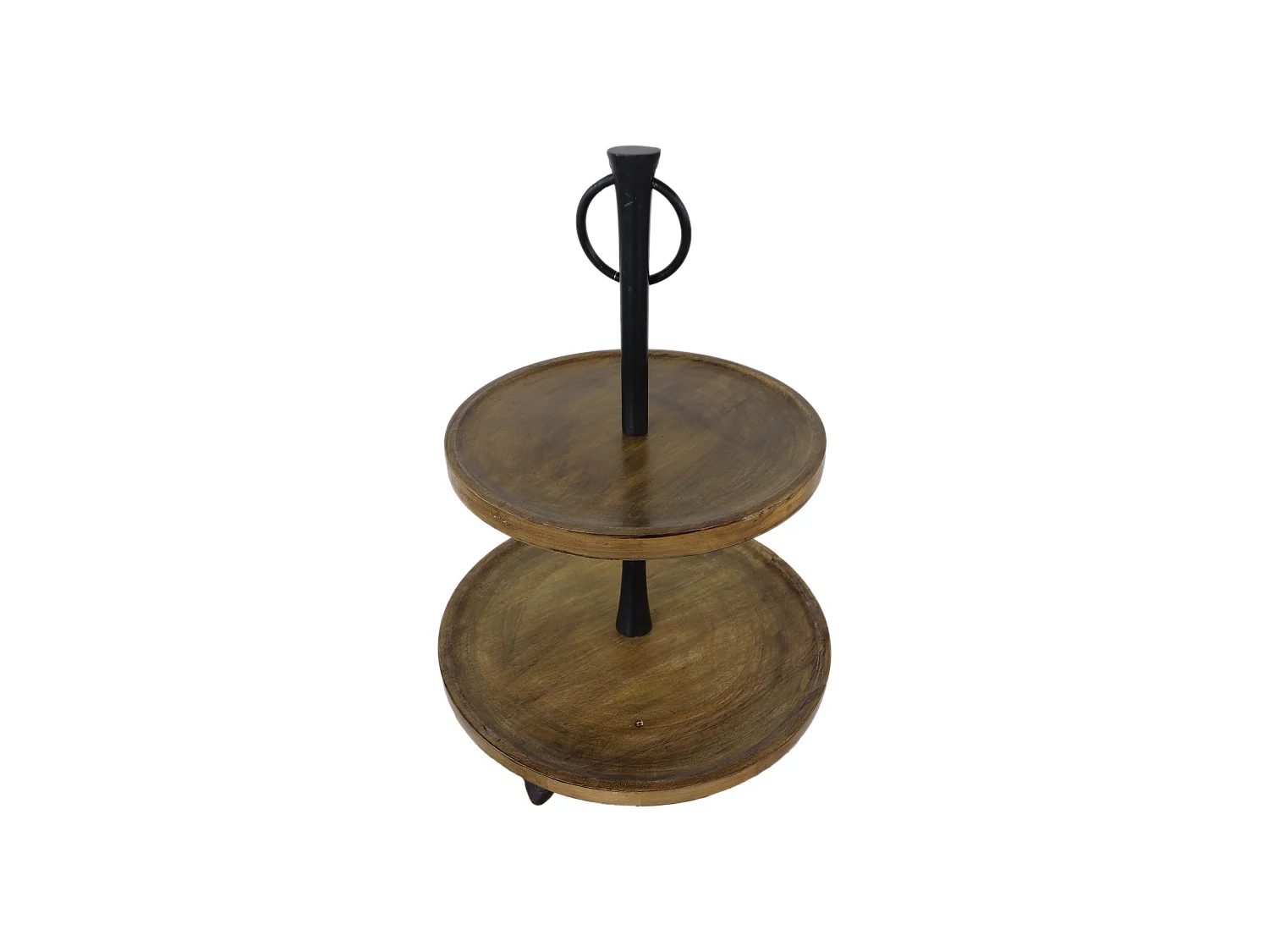 Étagère 2 plateaux - bois de manguier et aluminium - naturel et noir- 30 x 30 x 45 cm