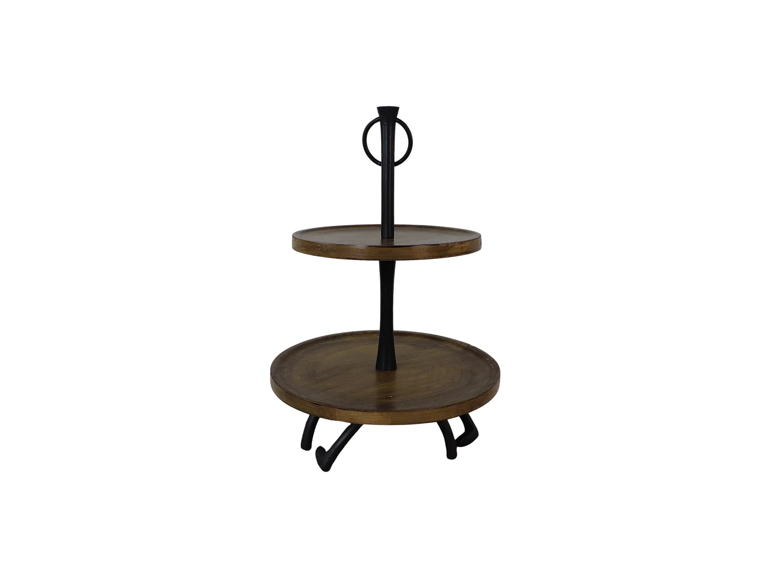Étagère 2 plateaux - bois de manguier et aluminium - naturel et noir- 30 x 30 x 45 cm
