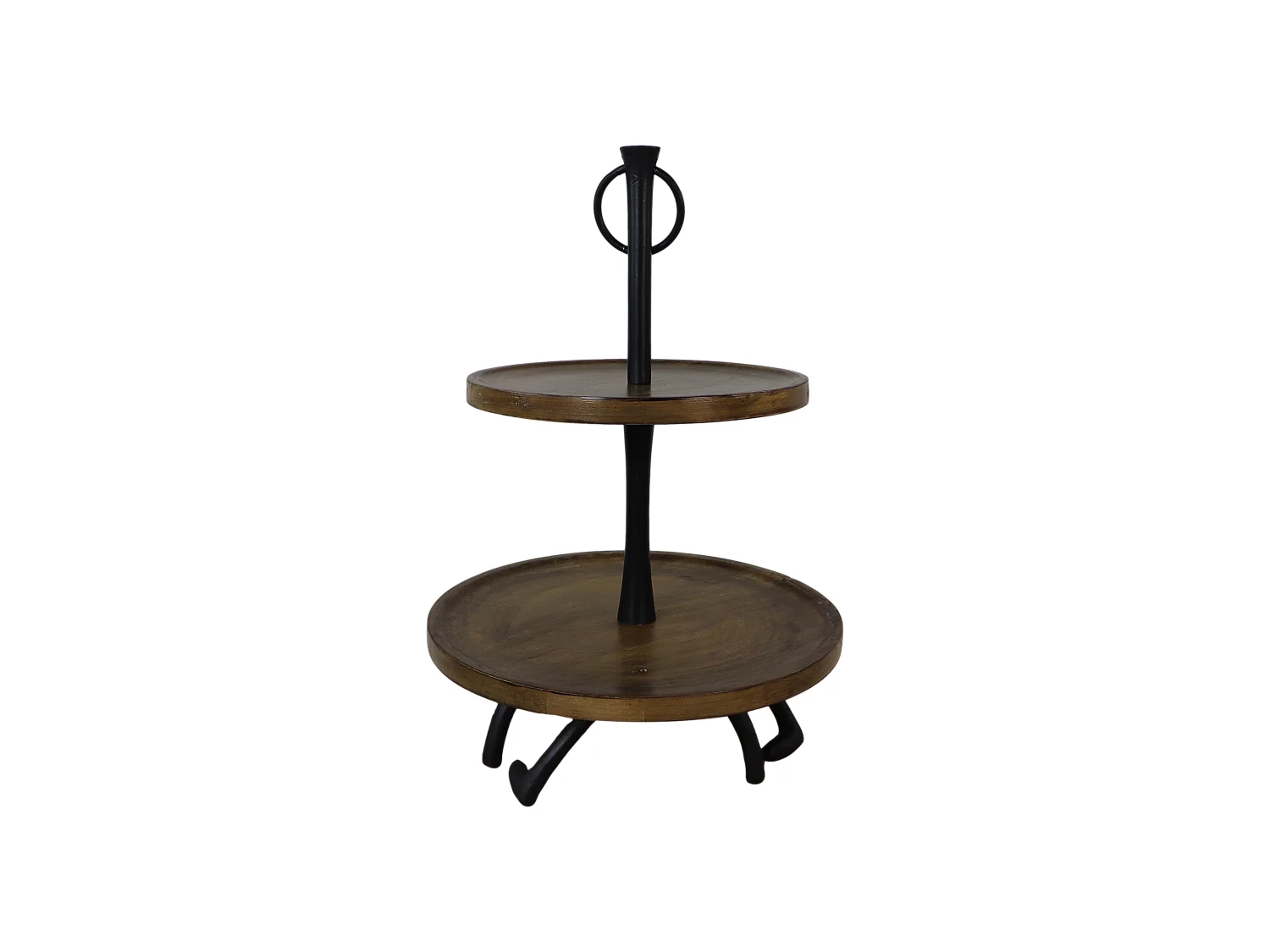 Étagère 2 plateaux - bois de manguier et aluminium - naturel et noir- 30 x 30 x 45 cm