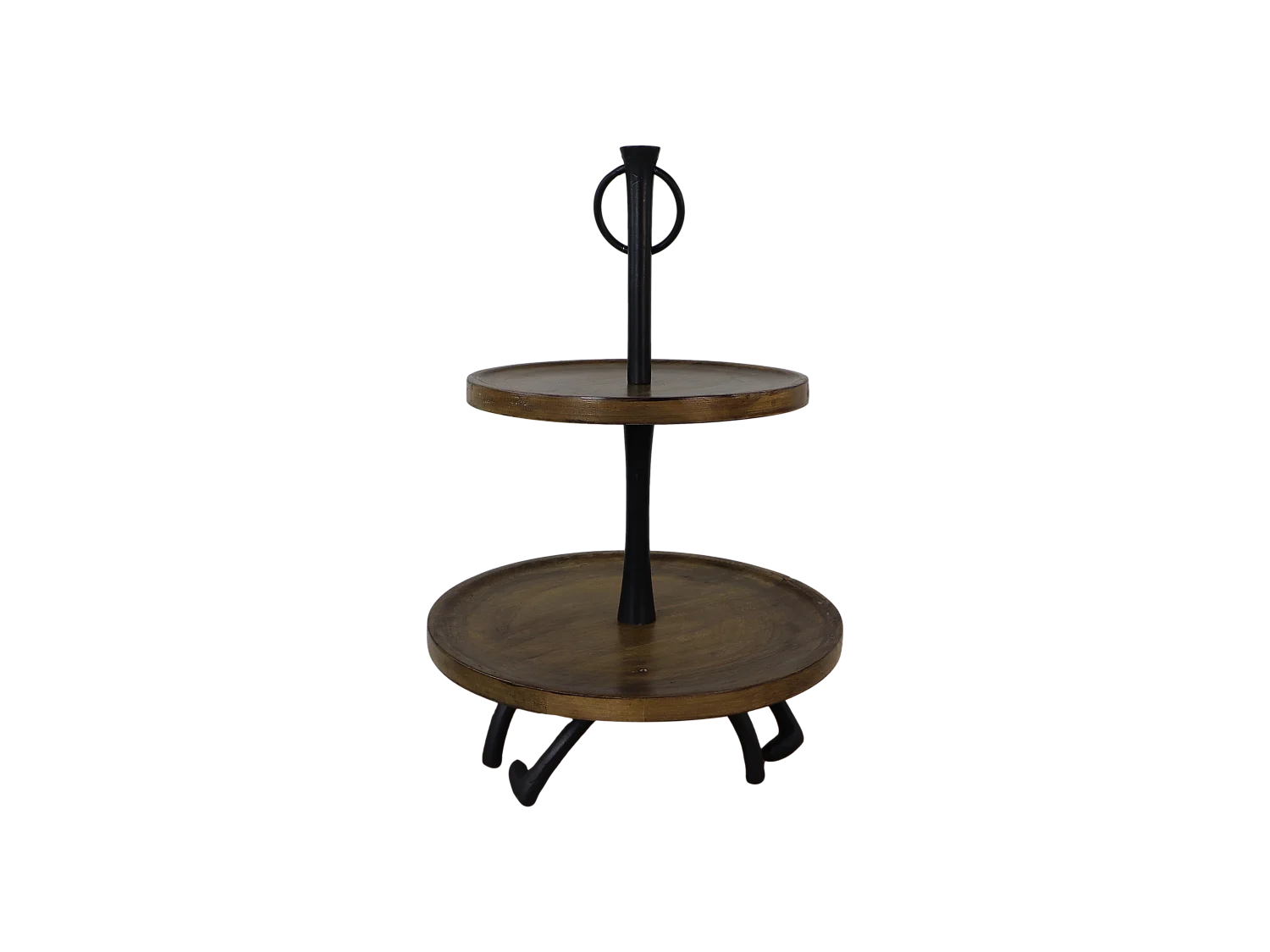 Étagère 2 plateaux - bois de manguier et aluminium - naturel et noir- 30 x 30 x 45 cm