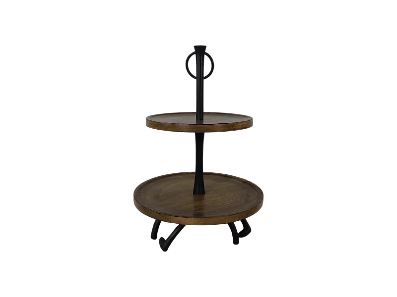 Étagère 2 plateaux - bois de manguier et aluminium - naturel et noir- 30 x 30 x 45 cm