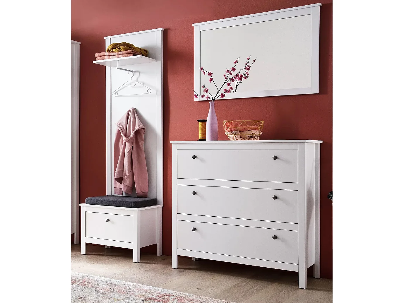 Commode 3 tiroirs mélaminé blanc Leone