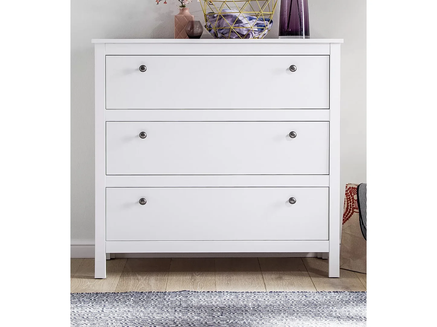 Commode 3 tiroirs mélaminé blanc Leone