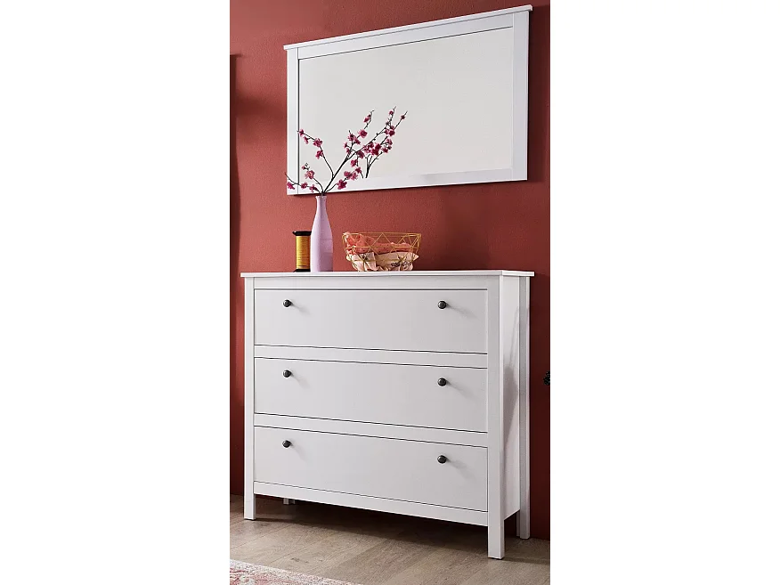 Commode 3 tiroirs mélaminé blanc Leone