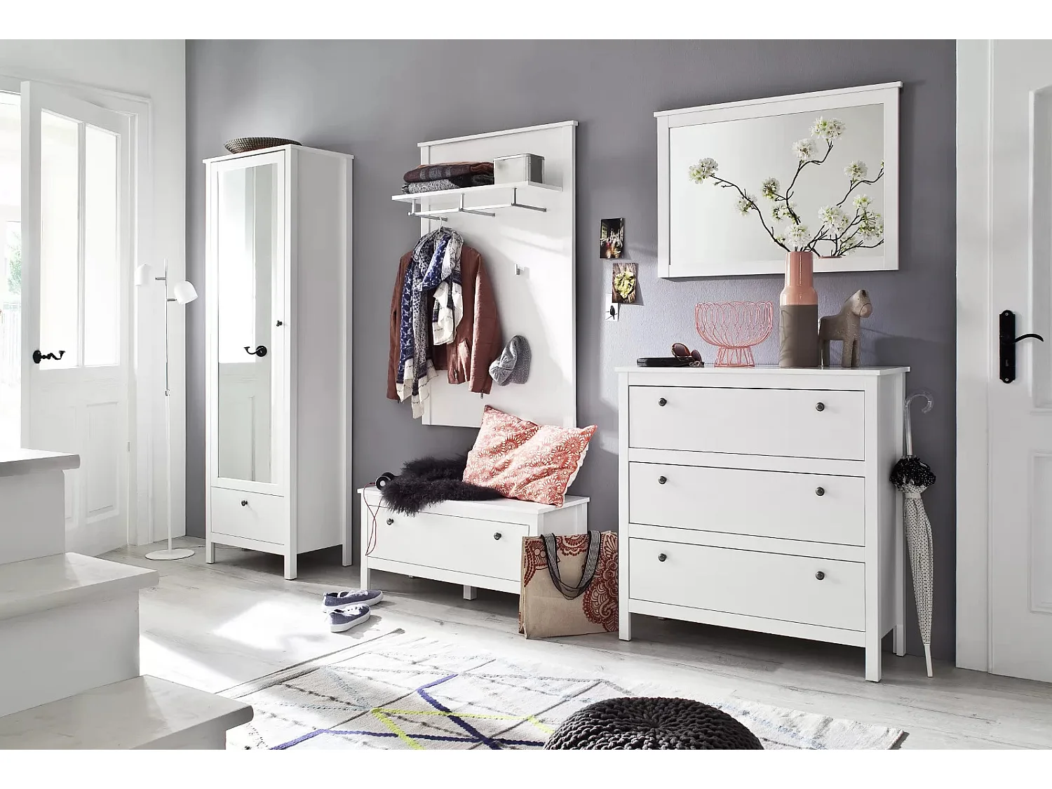 Commode 3 tiroirs mélaminé blanc Leone