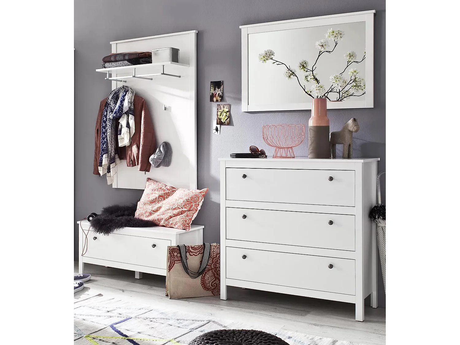 Commode 3 tiroirs mélaminé blanc Leone