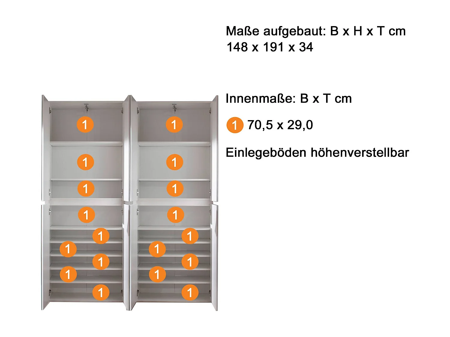 Armoire de rangement 8 portes avec miroir Cartel 148cm