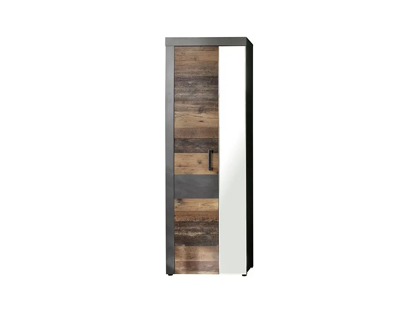Armoire 1 porte mélaminé chêne foncé et gris avec miroir Orcel