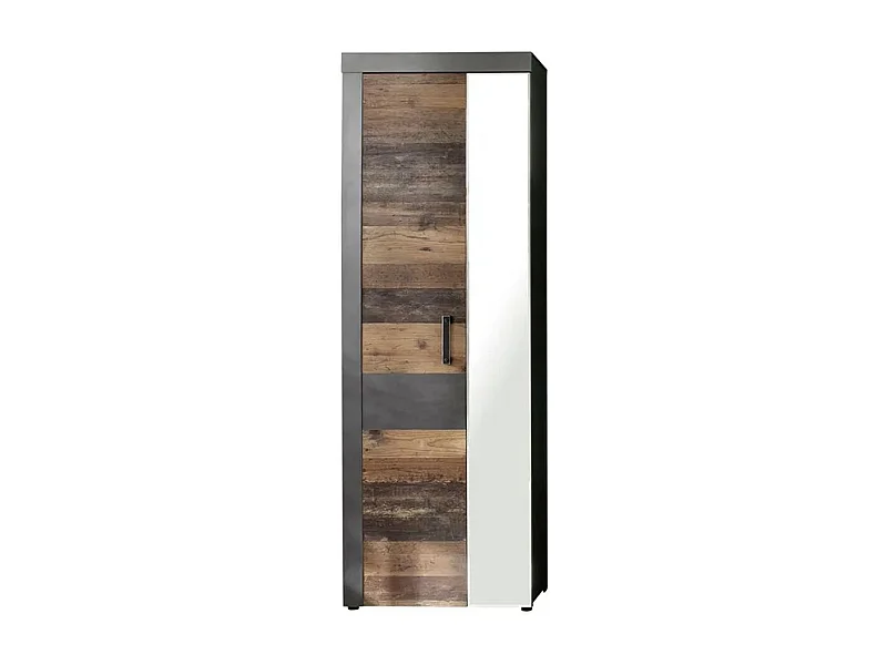 Armoire 1 porte mélaminé chêne foncé et gris avec miroir Orcel