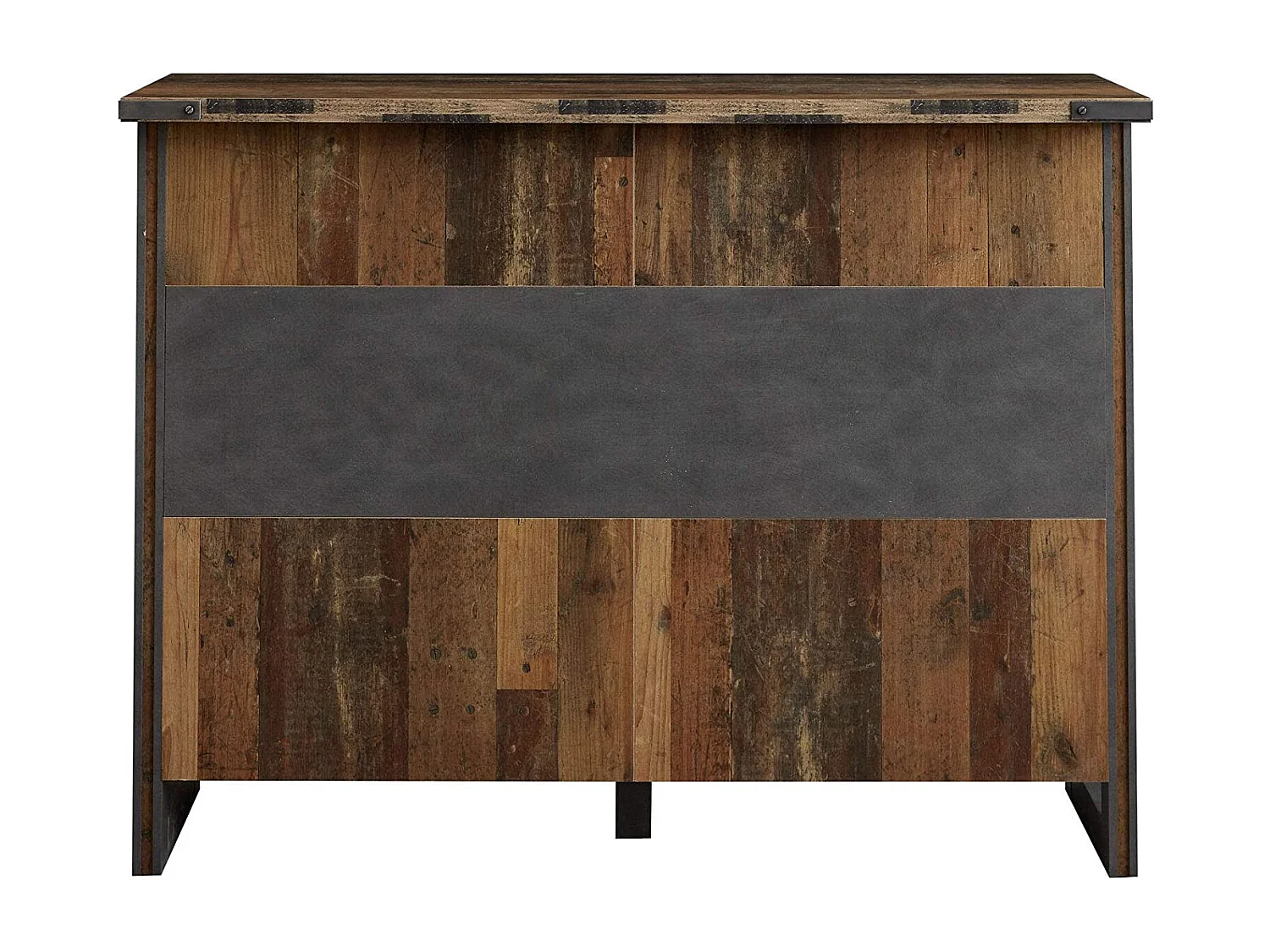 Comptoir de bar vintage vieux bois usé et gris avec rivets 160cm