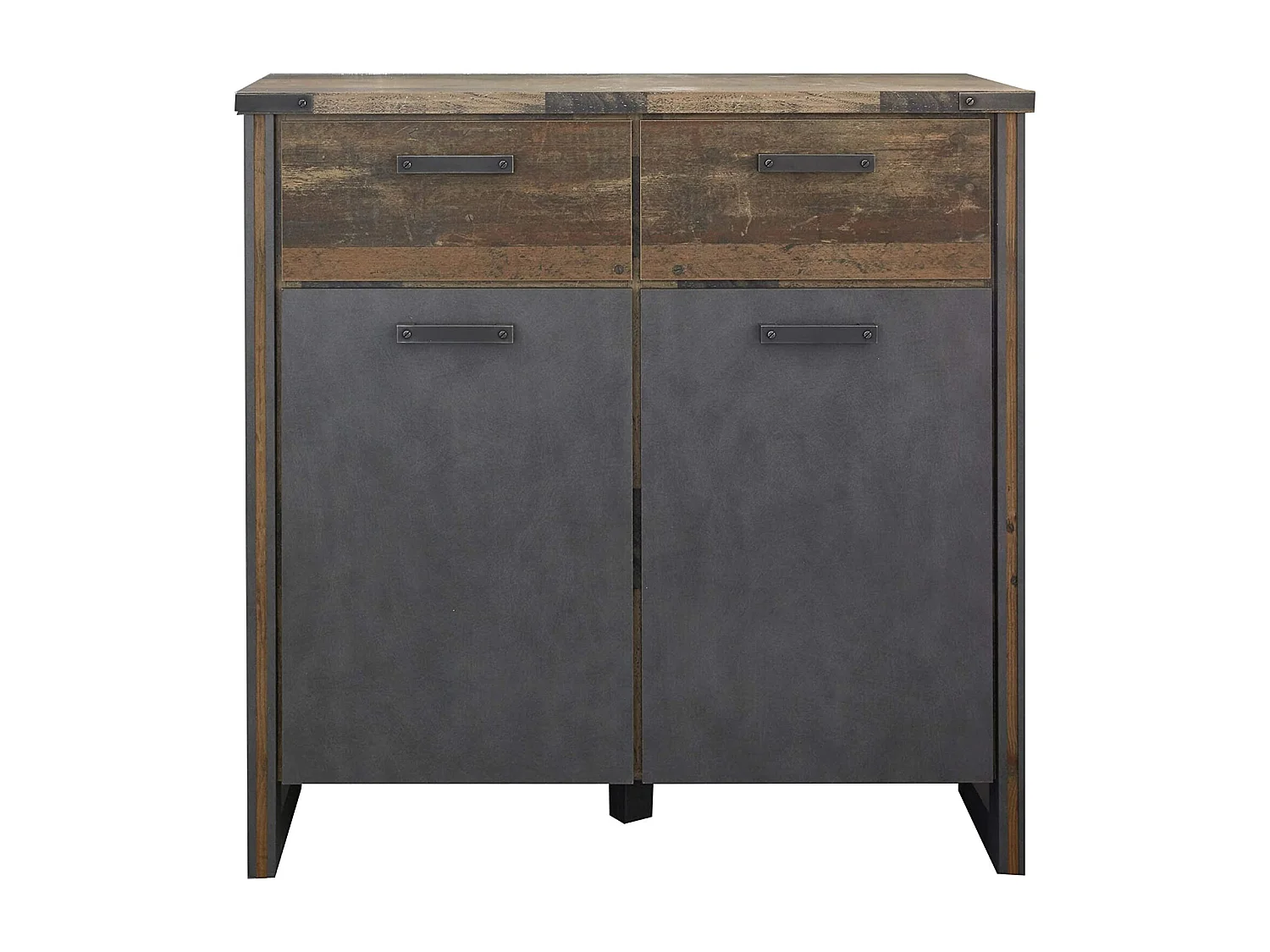 Commode vintage vieux bois usé et gris avec rivets