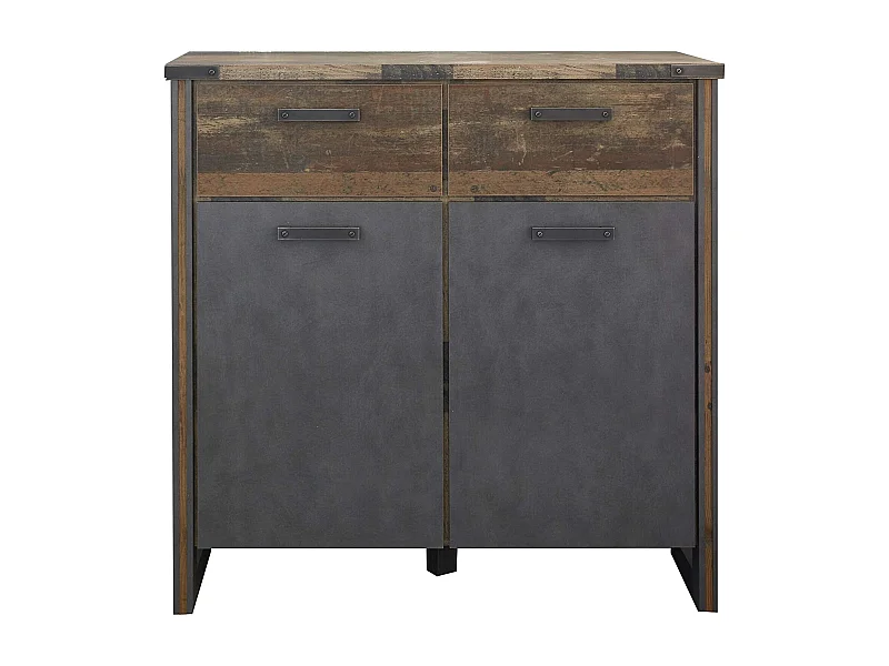 Commode vintage vieux bois usé et gris avec rivets