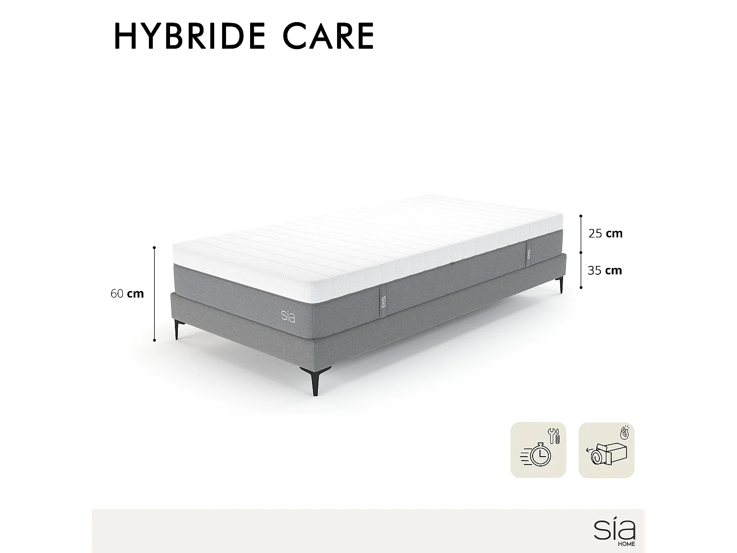 Ensemble matelas ressorts ensachés et sommier 90x200cm