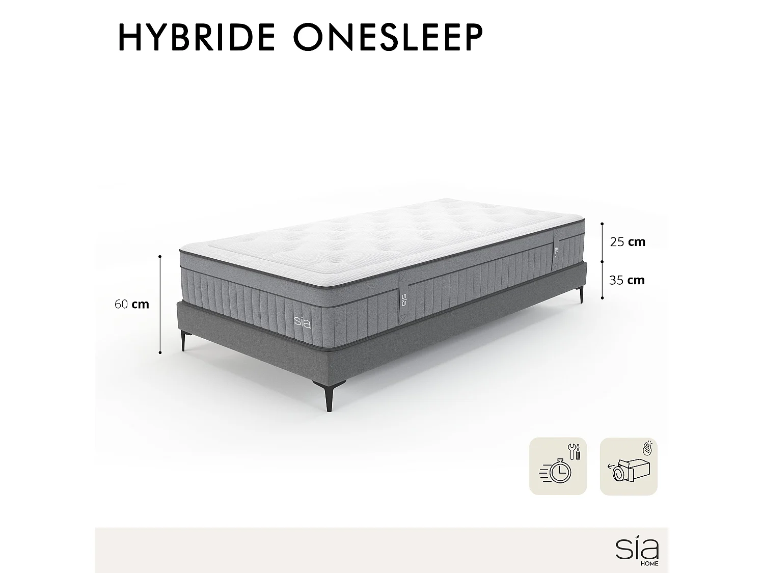 Ensemble matelas ressorts ensachés et sommier 90x200cm